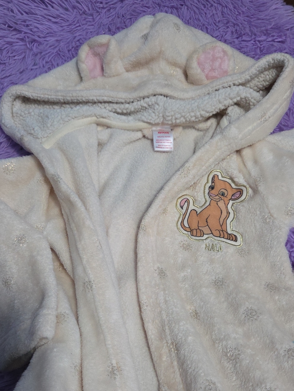 Disney Cream Plush Hooded House Coat with Nala Patch and Pink Ear Accents